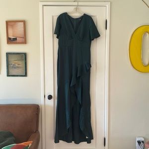 NWT “She Said Yes” Satin Maxi Dress in Hunter Green